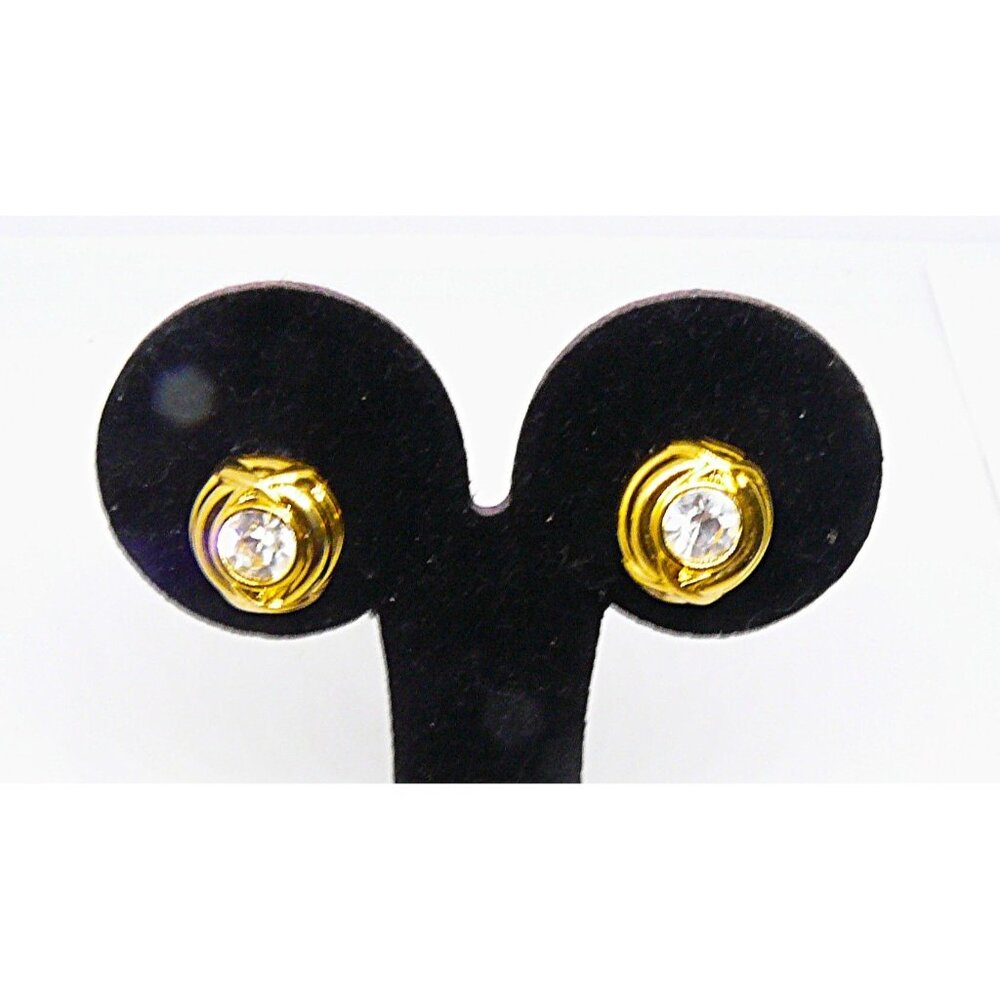 VTG Gold-Tone Stud Earrings Pendants w Clear Crystal Accents Signed Nolan Miller